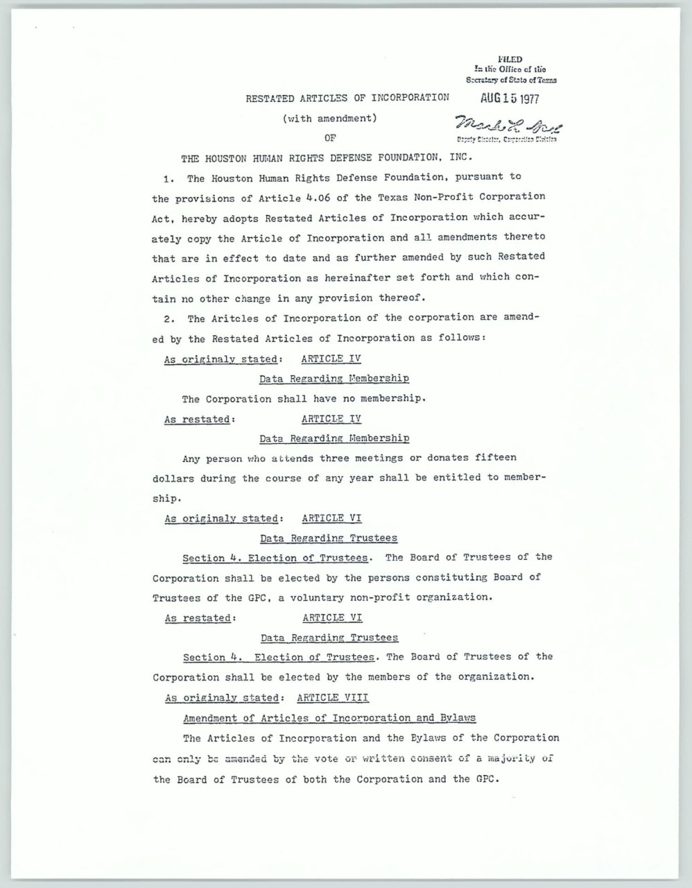 Restated Articles Of Incorporation 시보드 4762