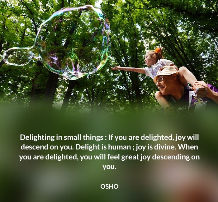 Delighting in small things : If you are delighted, joy will descend on you. Delight is human ; joy is divine. Whe… | Osho, Spiritual inspiration quotes, Osho quotes