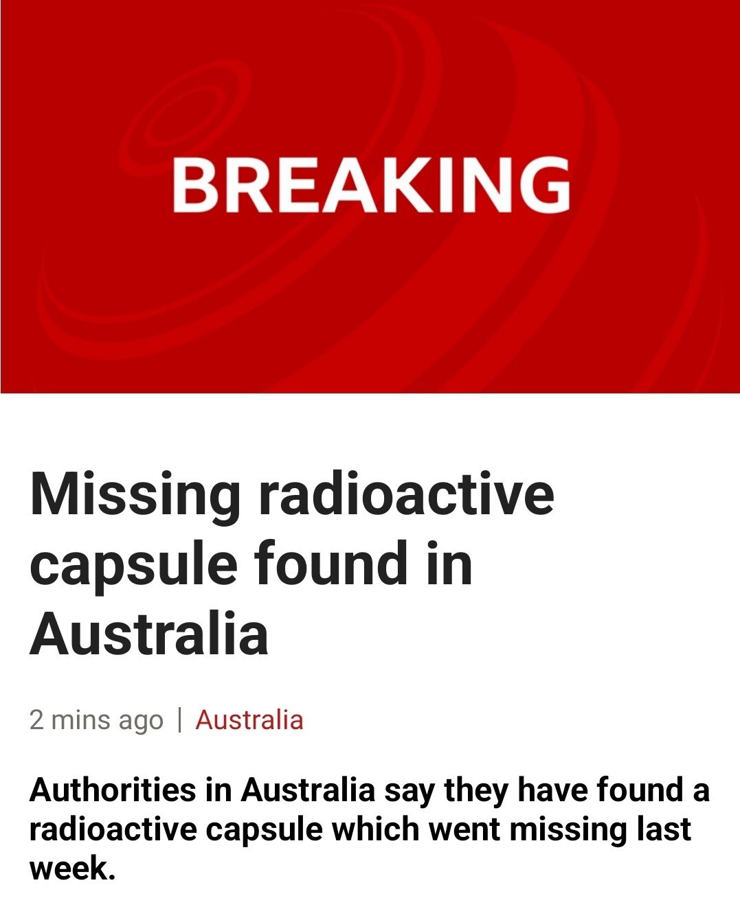 Screenshot_20230201_162104_BBC News.jpg [속보] 호주, 잃어버린 방사능 캡슐 발견ㅋㅋㅋㅋㅋㅋ