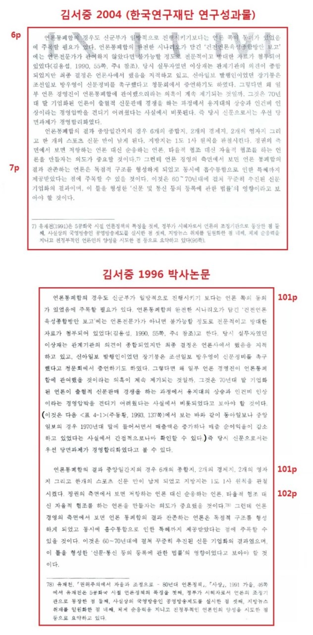 김서중 KBS 야권 이사 후보 자기표절 부위 해설